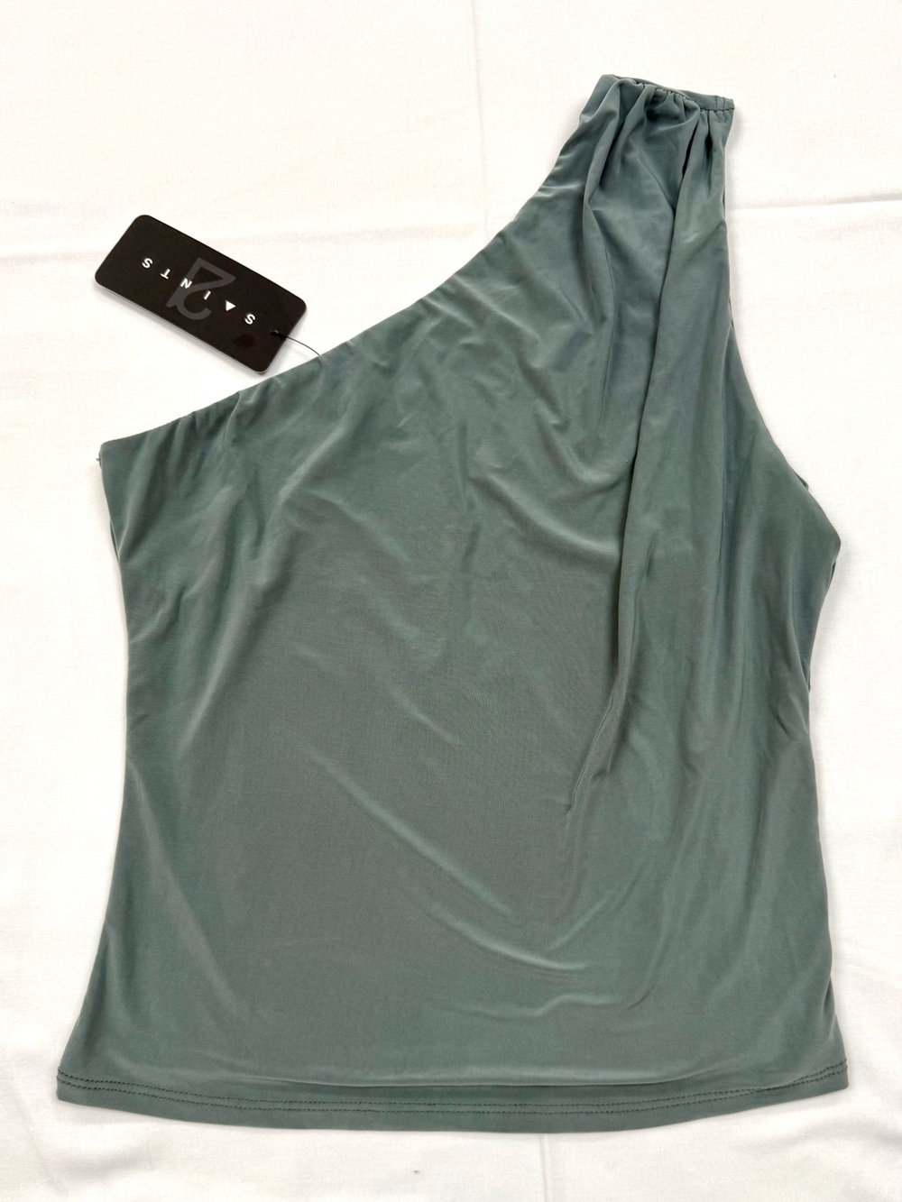 21 Saints NWT Sage Green One Shoulder Asymmetrical Ruched Top Women's Large